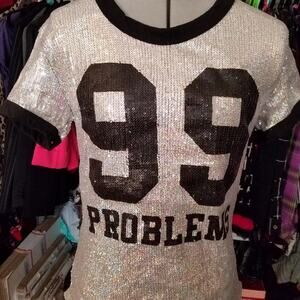 !DONATING 2/17!>5/$30< 99 Problems Jay Z Sequin Baseball Tee